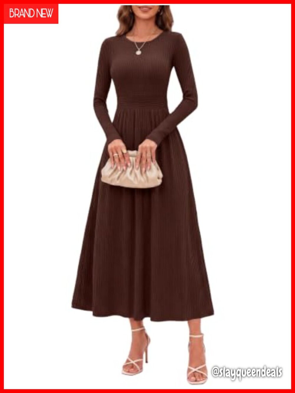 Women Long Sleeve Crew Neck Maxi Sweater Dress with Pockets Slim Fit